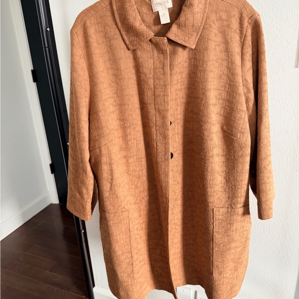 Chico's Tan Textured Trench 3/4 Sleeve Dress Jacket